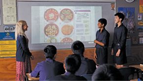 A Spanish class in front of a projector screen