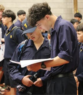 A group of students standing in a line