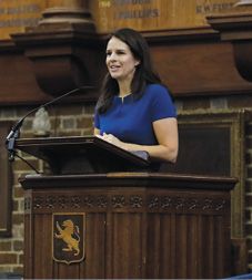 Minister of Education Hon. Erica Stanford speaking at the 2025 Scholars' Assembly